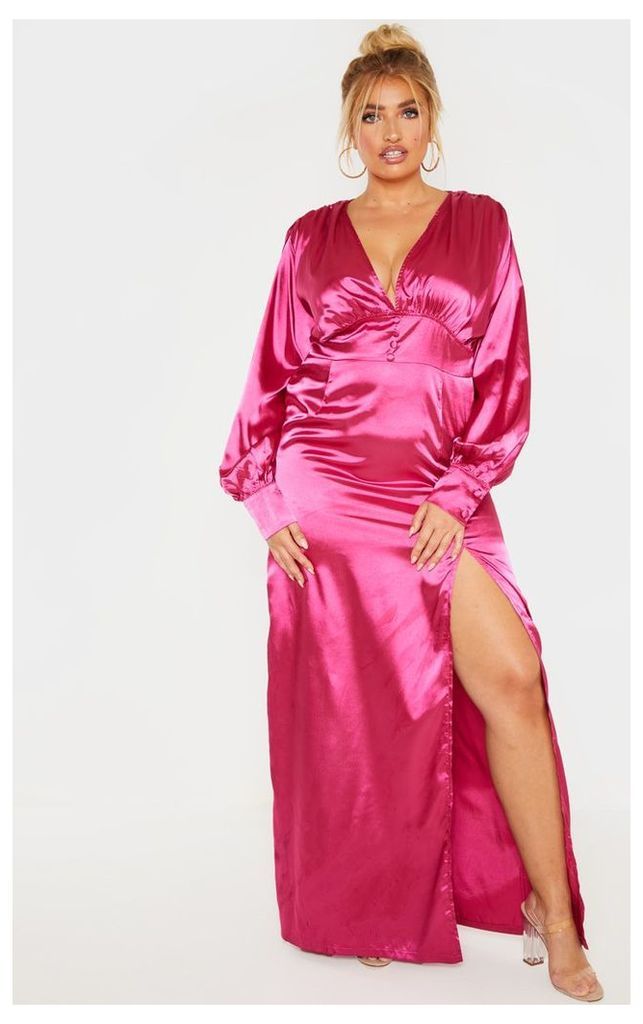 Plus Fuchsia Button Front Maxi Dress, Pink