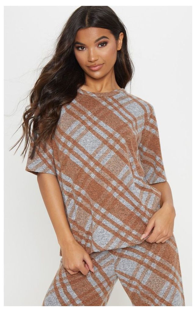 Grey Knitted Oversized Checked Top, Grey