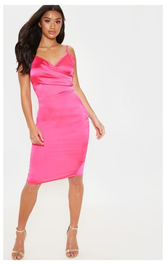 Petite Hot Pink Satin Strappy Midi Dress, Pale Pink