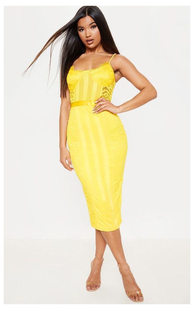 Yellow Lace Lined Midi Dress, Yellow