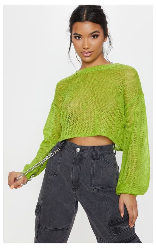 Lime Laguna Knitted Wide Sleeve Cropped Jumper, Neon Lime