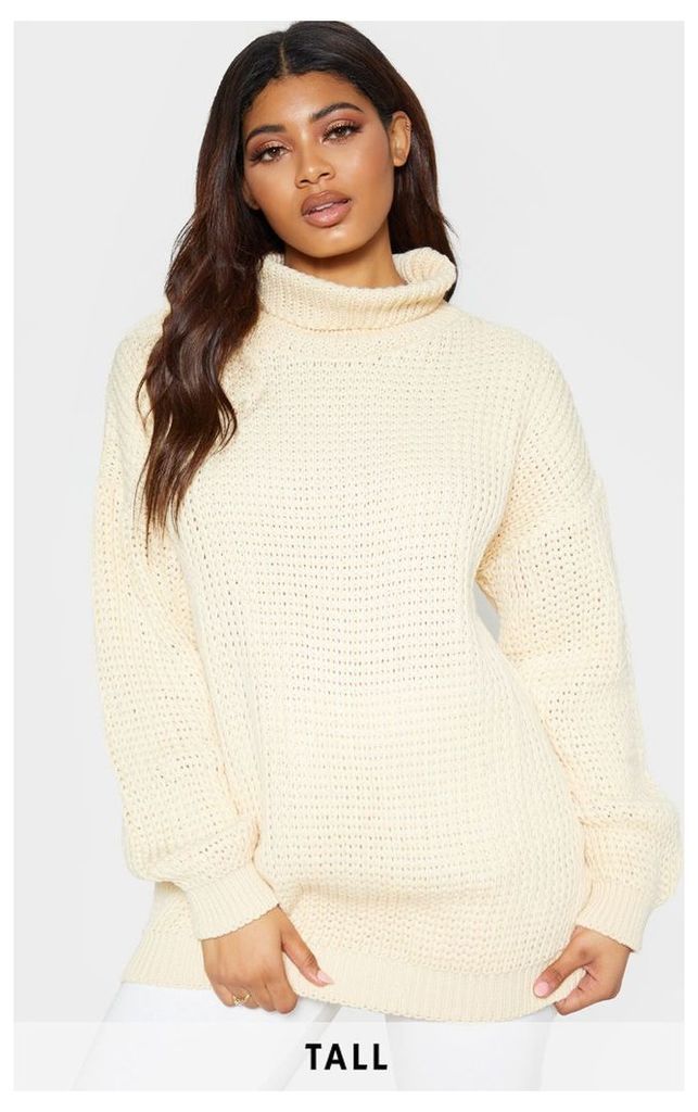 Tall Cream  Roll Neck Oversized Chunky Knit Jumper, White