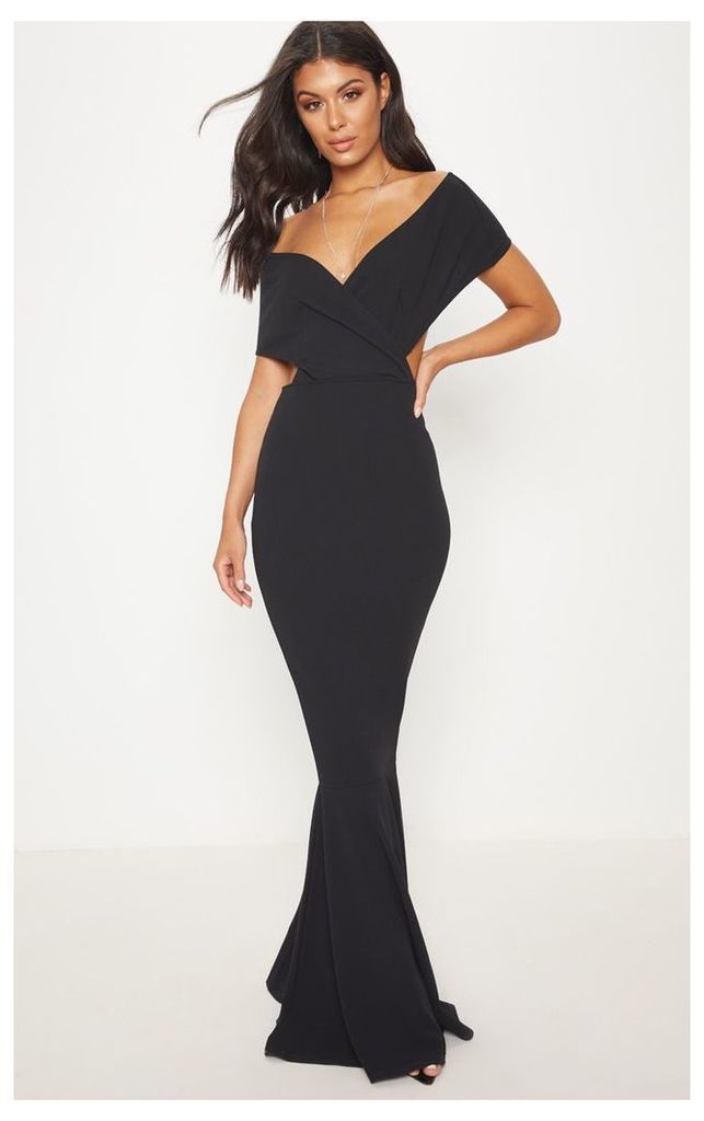 Black Bardot Cut Out Fishtail Maxi Dress, Black