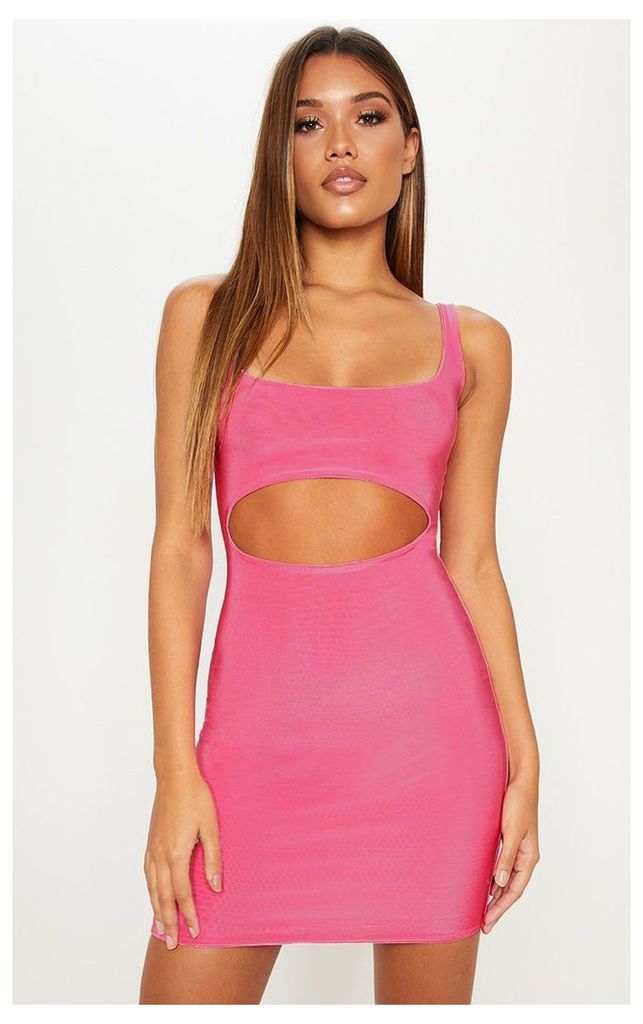 Pink Double Layered Slinky Cut Out Centre Bodycon Dress, Bubblegum Pink