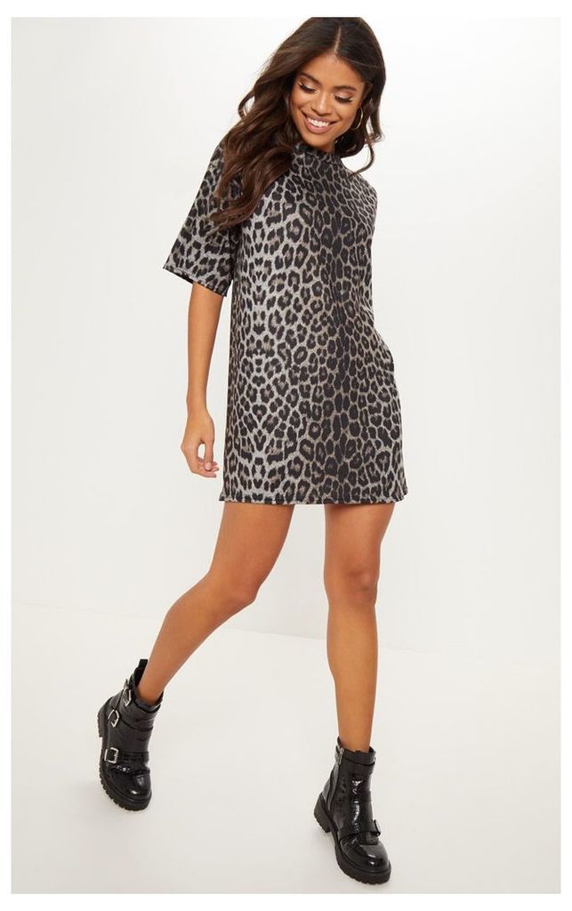 Leopard Print Oversized T Shirt Dress, Animal