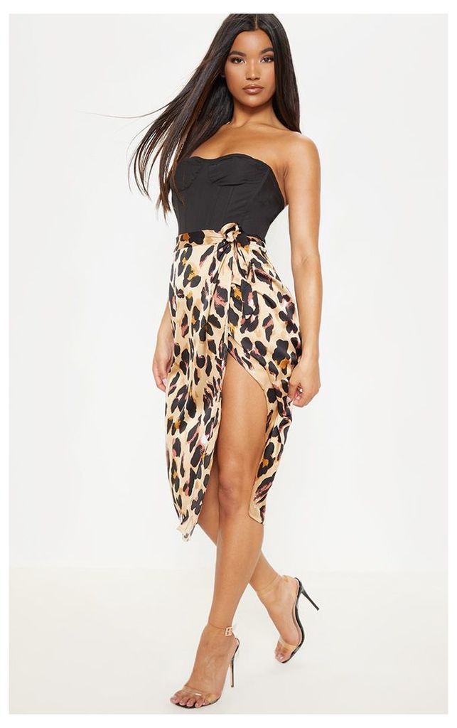 Leopard Print Wrap Around Midi Skirt, Multi