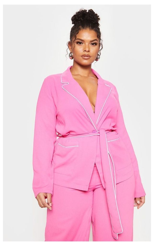 Plus Bright Pink Contrast Detail Blazer, Bright Pink