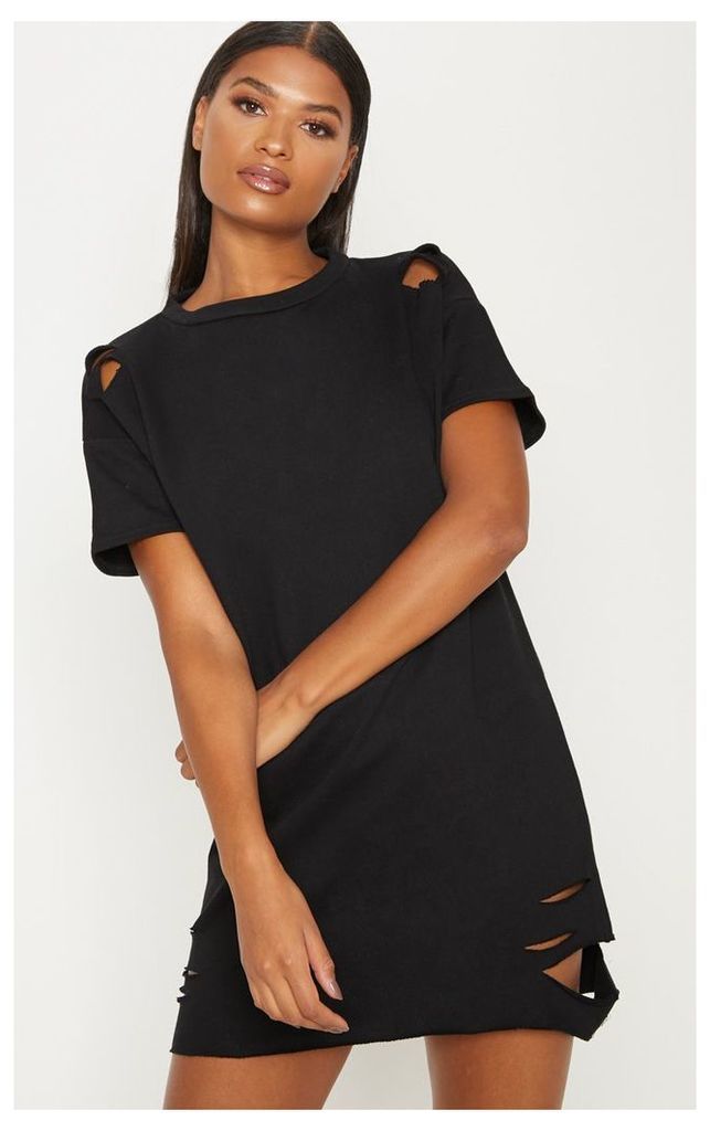 Orla Black Distressed Short Sleeve T-Shirt Dress, Black