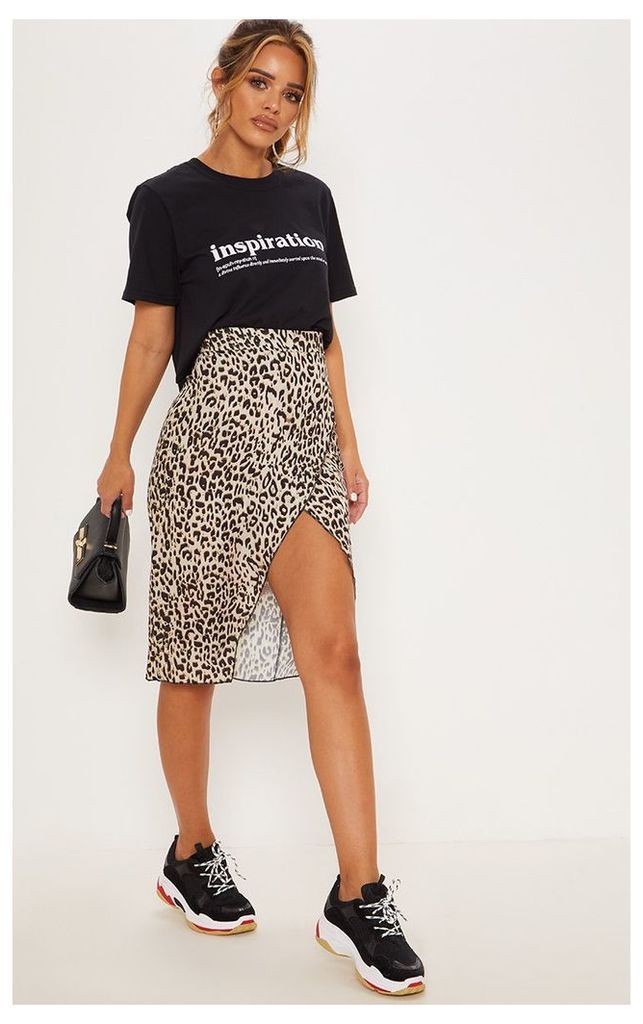 Petite Brown Leopard Print Wrap Pencil Skirt, Brown