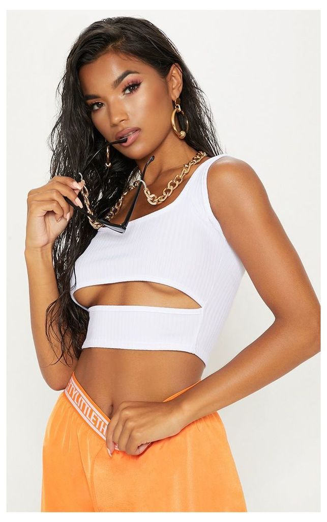 White Ribbed Cut Out Crop Top, White