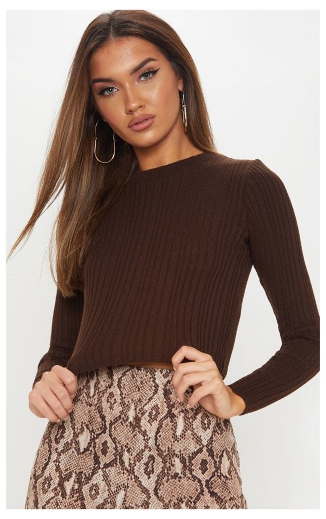 Chocolate Long Sleeve Knitted Top, Chocolate