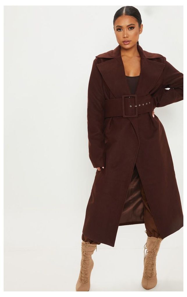 Petite Chocolate Brown Belted Coat, Chocolate Brown