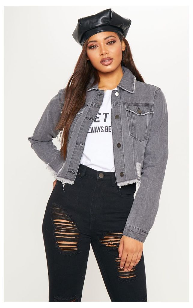 Tall Charcoal Cropped Denim Jacket, Charcoal Grey