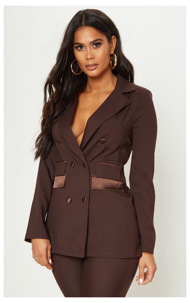 Chocolate Triple Breasted Oversized Blazer, Chocolate Brown
