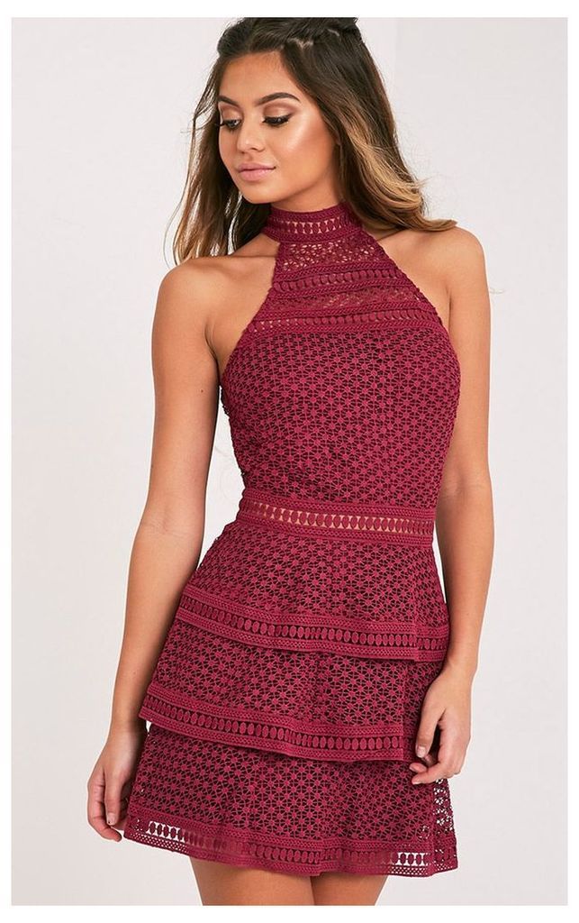 Berry Lace Panel Tiered Bodycon Dress, Pink