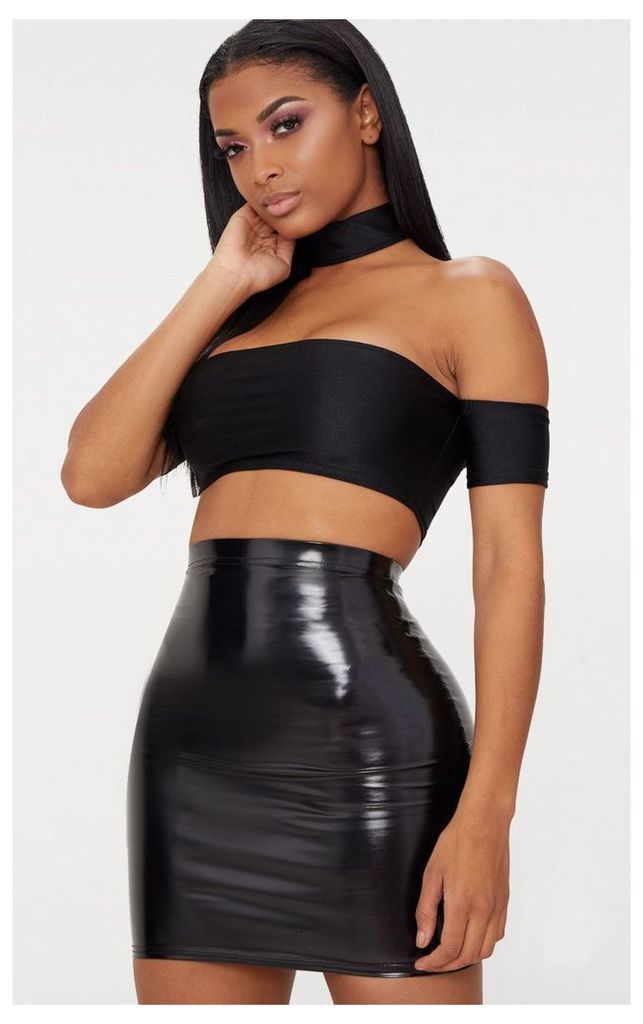 Shape Black Vinyl Bodycon Skirt, Black