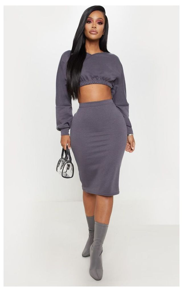 Shape Charcoal Sweat Midi Skirt, Grey