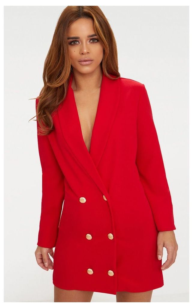 Petite Red Gold Button Oversized Blazer Dress, Red