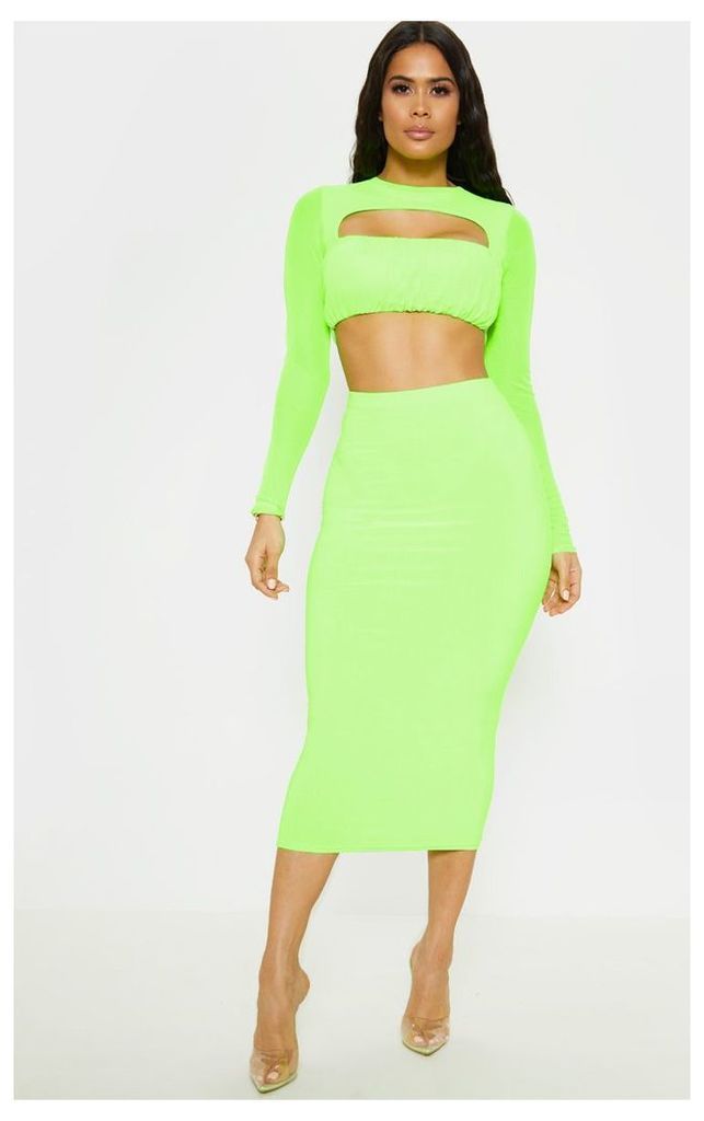 Neon Lime Slinky Midaxi Skirt, Neon Lime