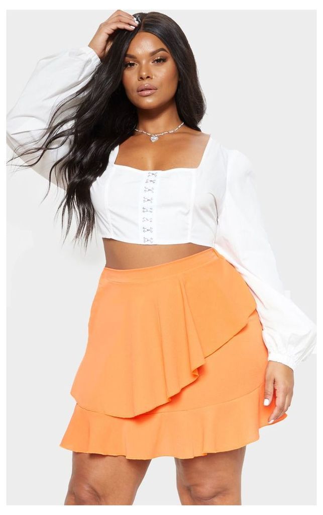 Plus Tangerine Frill Detail Mini Skirt, Tangerine