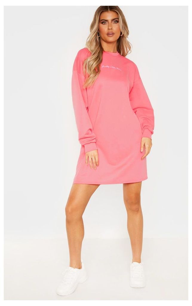 PRETTYLITTLETHING Tall Pink Embroidered Jumper Dress, Pink