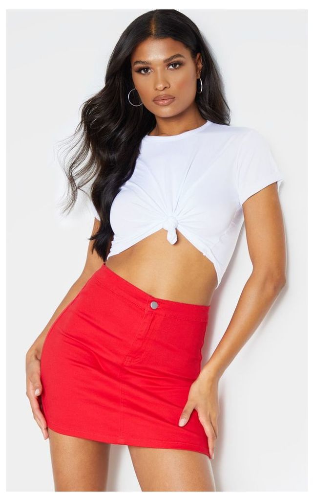Red Disco Fit Denim Skirt, Red