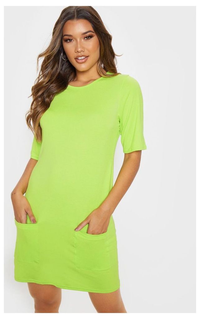 Lime Pocket Detail T Shirt Dress, Green