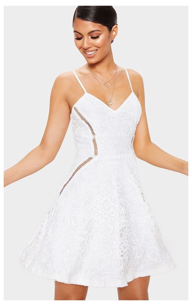 White Strappy Lace Cami Skater Dress, White