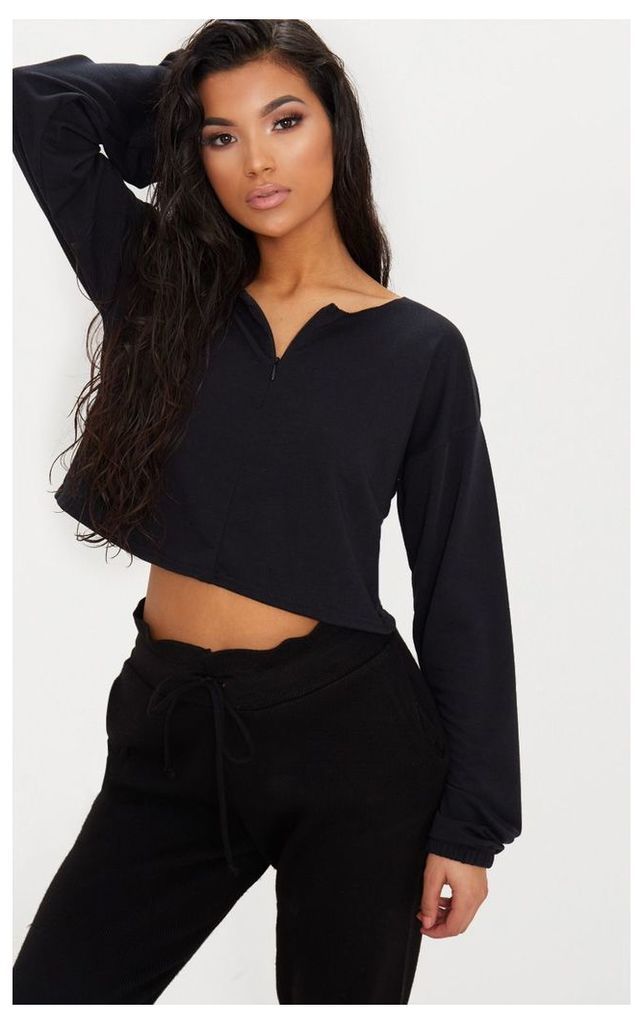 Black Zip Front Sweater, Black