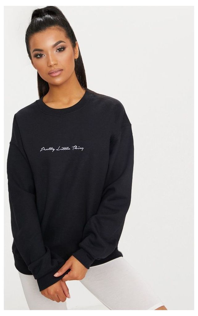 PRETTYLITTLETHING Black Embroidered Oversized Sweater, Black
