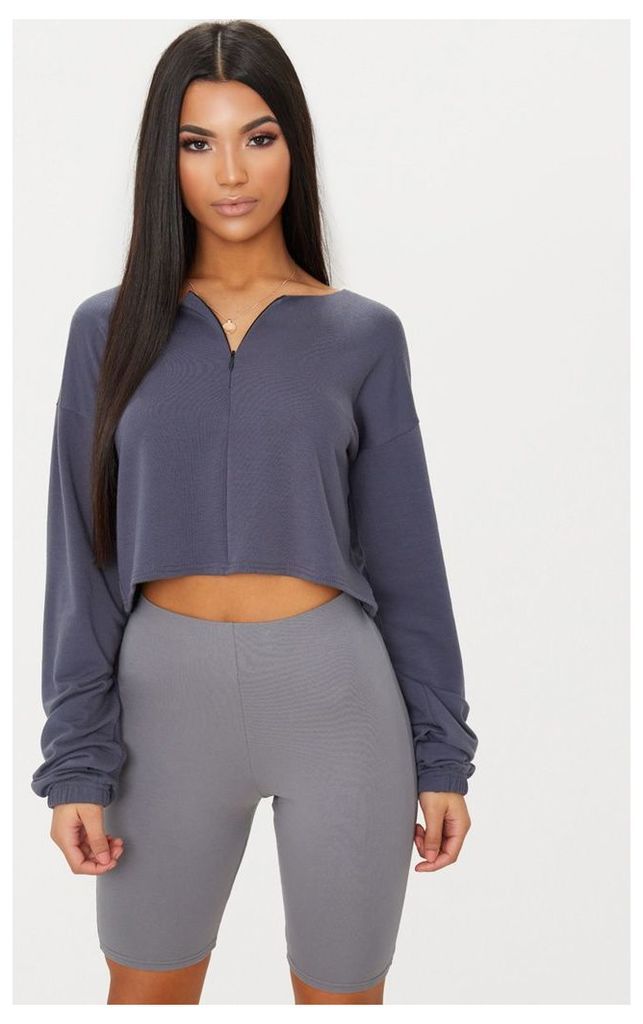 Charcoal Blue Zip Front Sweater, Charcoal Blue