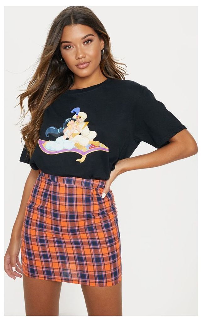 Black Disney Aladdin Black Printed Oversized T Shirt, Black