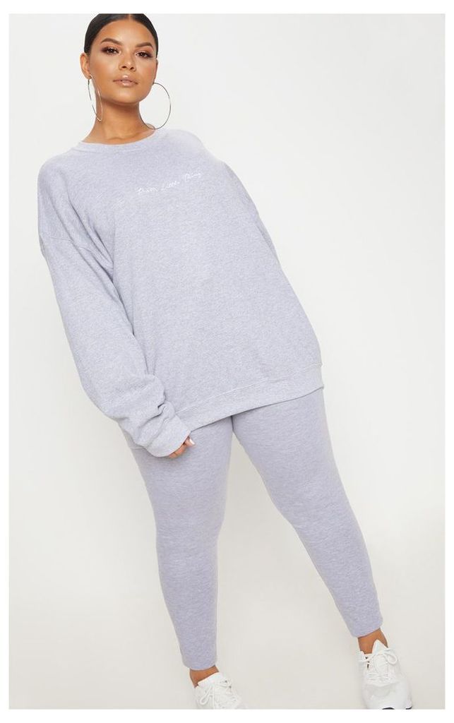 PRETTYLITTLETHING Plus Grey Marl Oversized Sweater, Grey