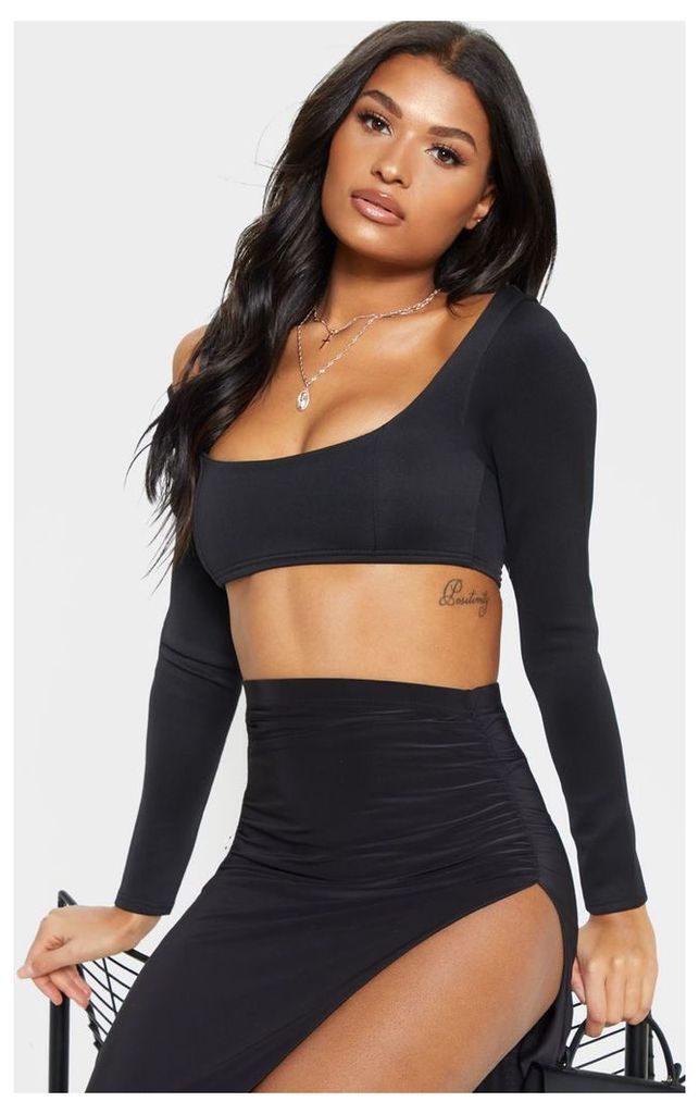 Black Extreme Crop Scoop Neck Top, Black