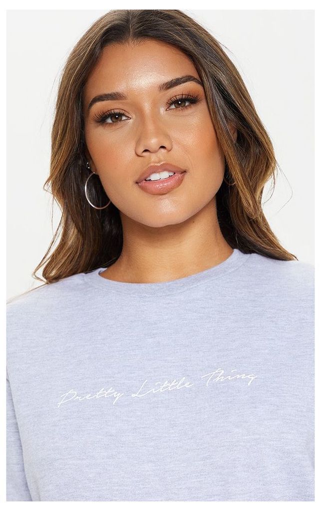 PRETYYLITTLETHING Grey Scribble Slogan Printed Sweater, Grey