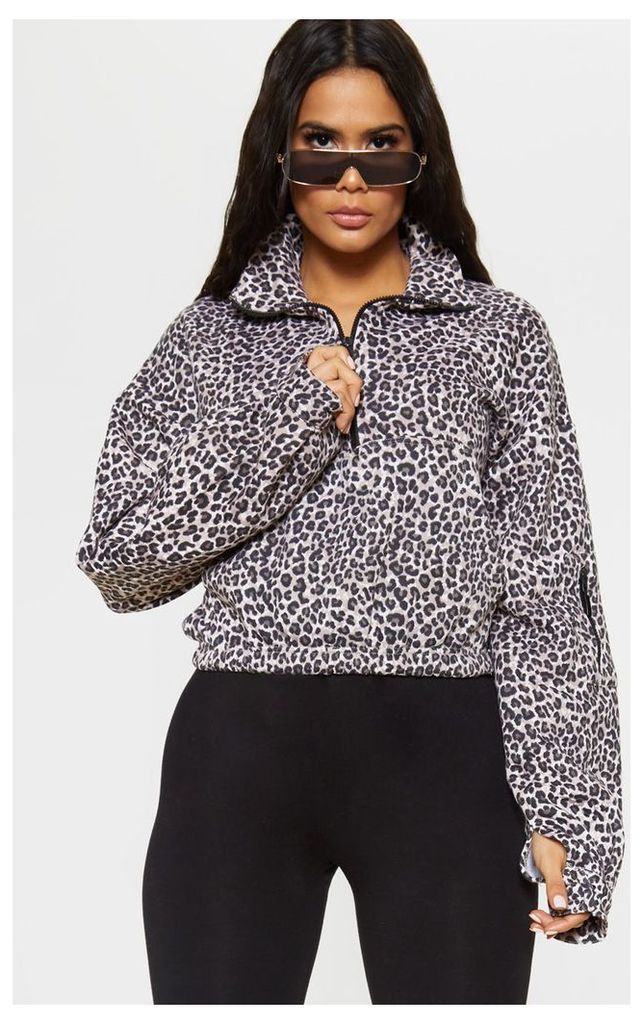 Brown Leopard Printed Zip Front Sweater, Brown