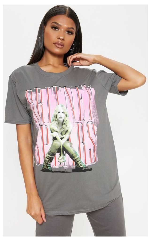 Grey Britney Spears Slogan Oversized T Shirt, Grey