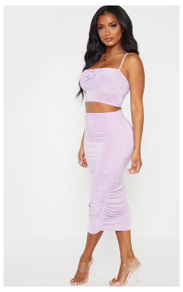 Shape Lilac Slinky Ruched Midi Skirt, Purple