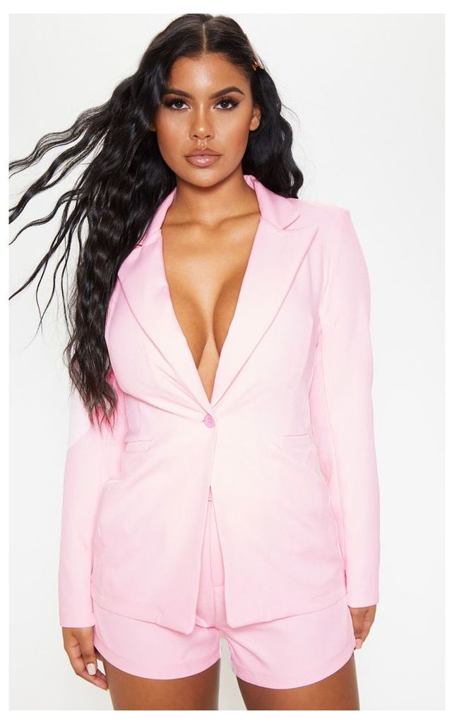 Pink Fitted Suit Woven Blazer, Pink