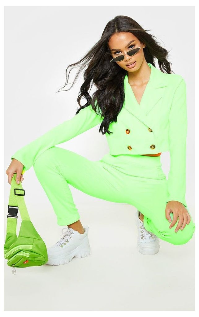 Neon Green Cropped Suit Blazer, Neon Green