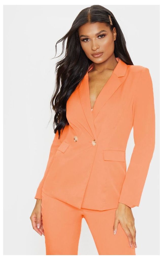 Peach Boyfriend Styled Woven Blazer, Orange