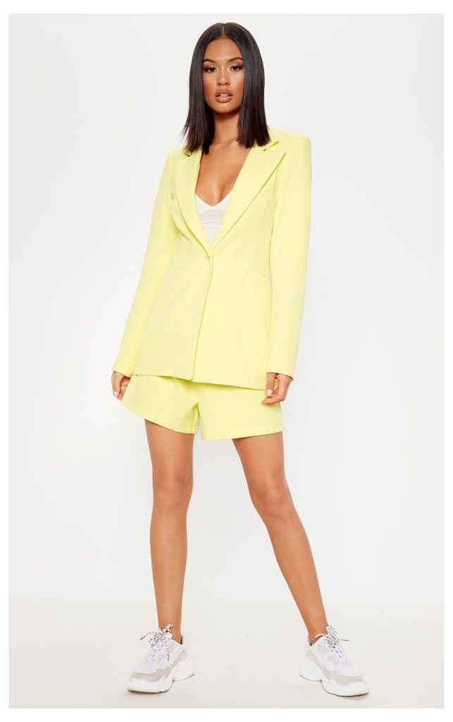 Bright Yellow Fitted Suit Woven Blazer, Yellow