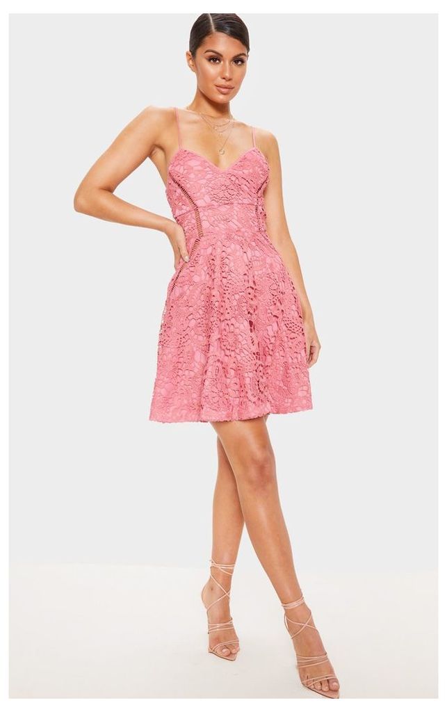 Rose Strappy Lace Cami Skater Dress, Pink