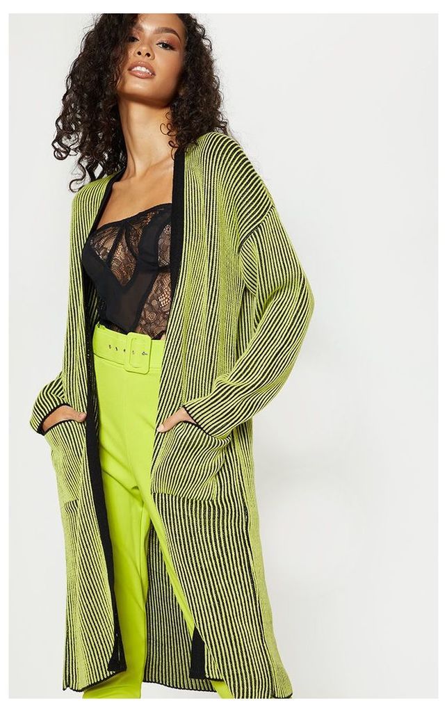Lime Two Tone Knitted Cardigan, Green