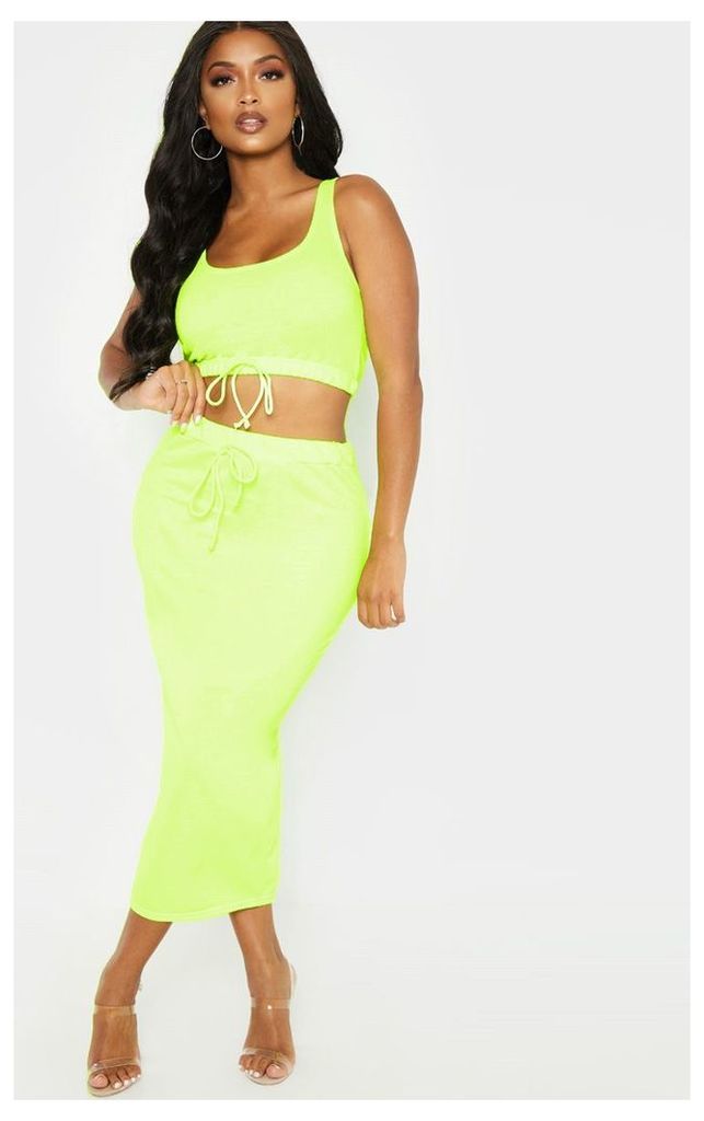 Shape Neon Lime Sweat Drawstring Midi Skirt, Neon Lime