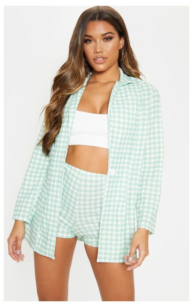 Mint Gingham Boyfriend Blazer, Green