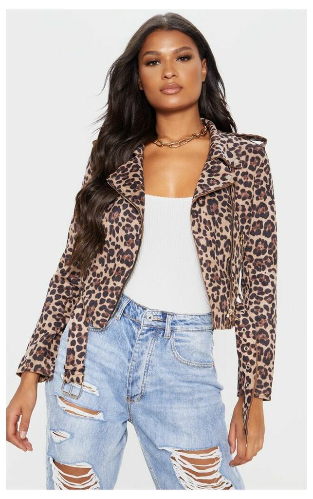 Leopard Print Biker Jacket, Brown