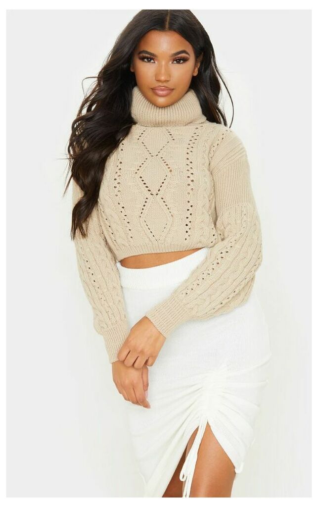 Stone Cropped Cable Knitted Jumper, White