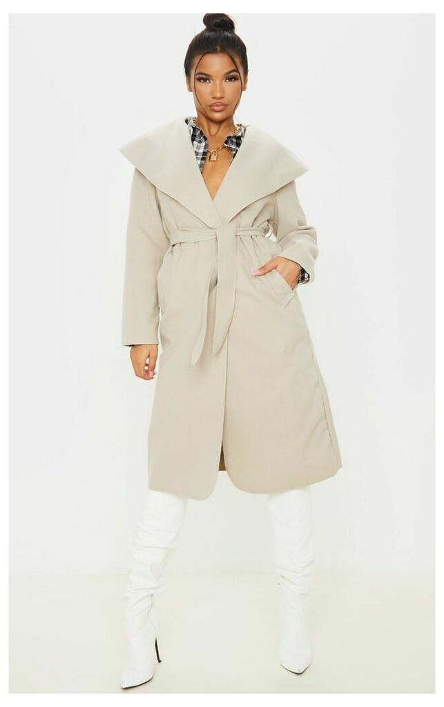 Veronica Beige Oversized Waterfall Belt Coat, Camel