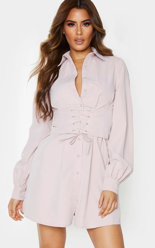 Tall Blush Corset Detail Shirt Dress, Pink